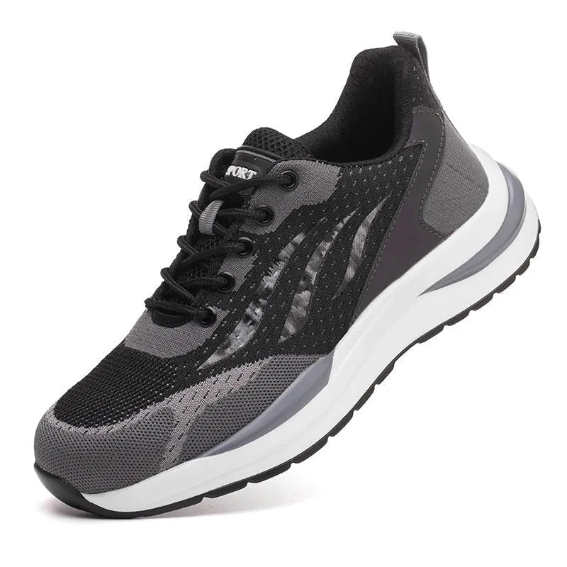 Men's black grey electrician safety shoes with anti-smash protection and plastic toe cap