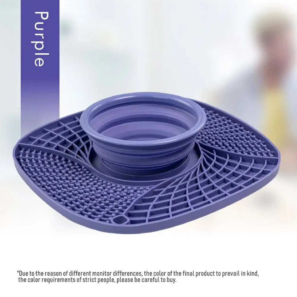 Pet dog slow feeder bowl with raised ridges and non-slip base in blue for small medium dogs