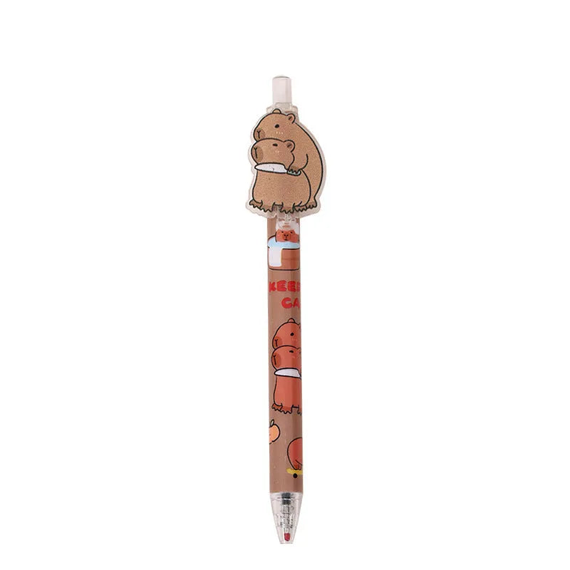 Box of 48 cartoon bear design plastic gel pens with carbon black ink.