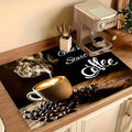 Square PVC coffee maker water draining pad in K Coffee Time colour, modern simplicity style, 30x40cm size on kitchen countertop
