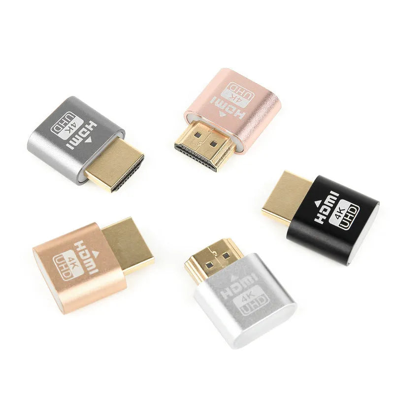 26.5mm long HDMI male dummy plug for graphics card virtual display simulation in various metal colours.