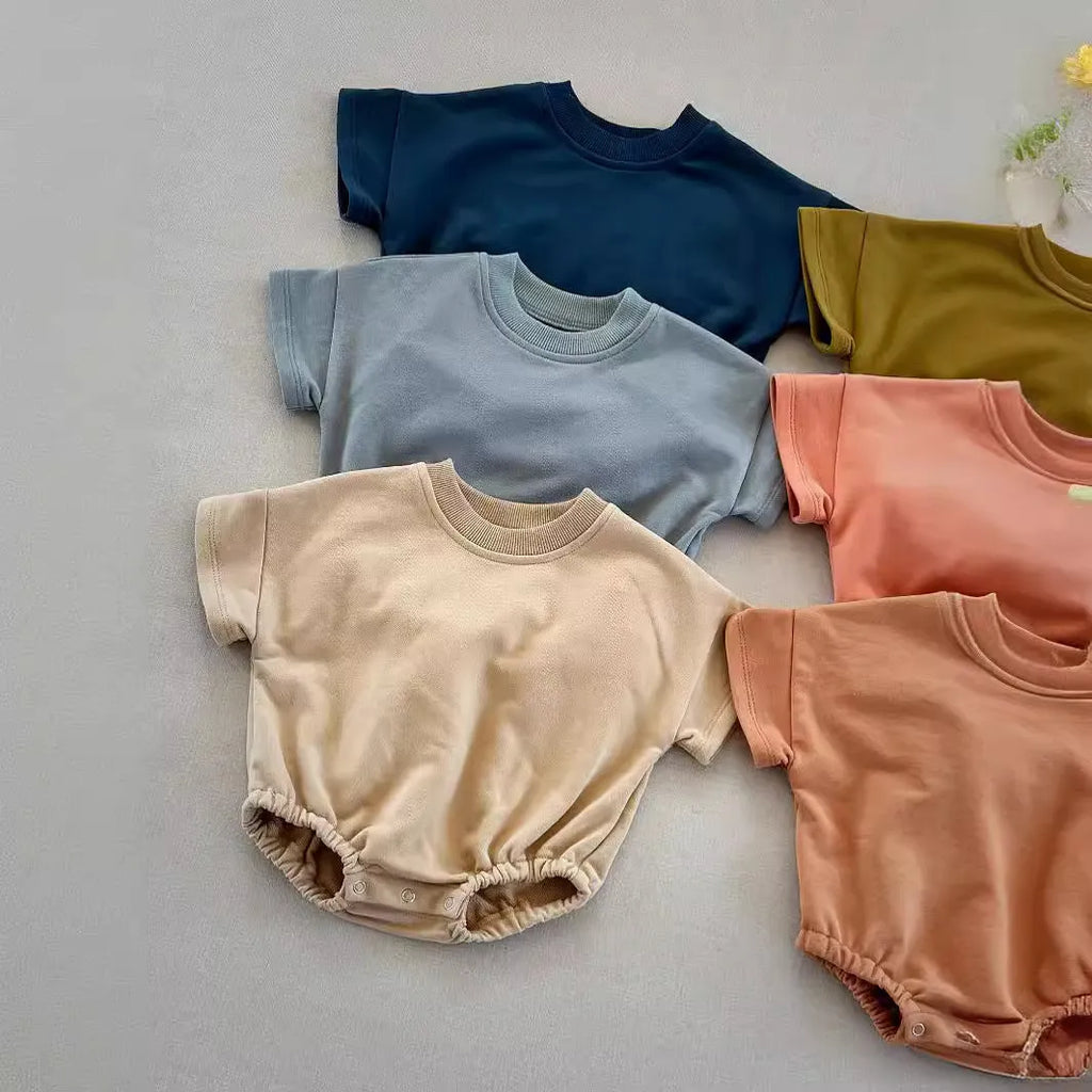 New Korean style cotton infant romper triangle jumpsuit short sleeve hide hooks closure suitable height 59cm to 90cm