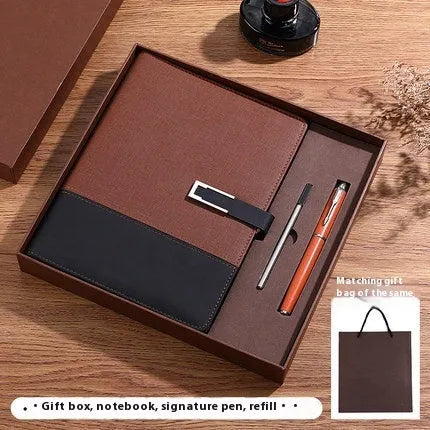 A5 soft PU leather business notebook in brown, black, green, red, or blue with gift box option
