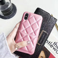 Genuine leather iPhone case in black, pink, and red colours for XS Max and iPhone 6-8 Plus models.