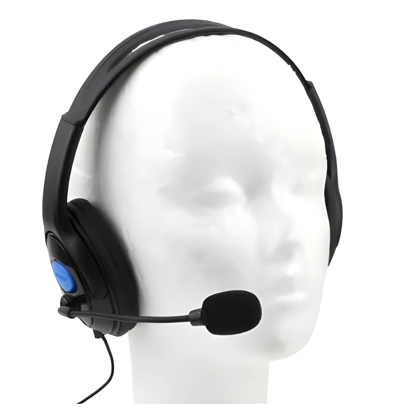 Black PS4 wired gaming headset with large bilateral ear cups and 76cm cable connected to a DualShock 4 controller.