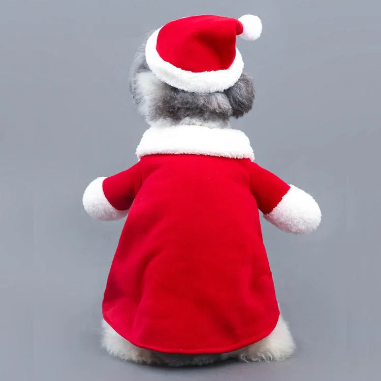 Red polar fleece pet Santa Claus costume for dogs and cats in stretchable Christmas design
