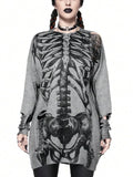 Women's gray loose fit character print knit pullover long sleeves viscose fibre