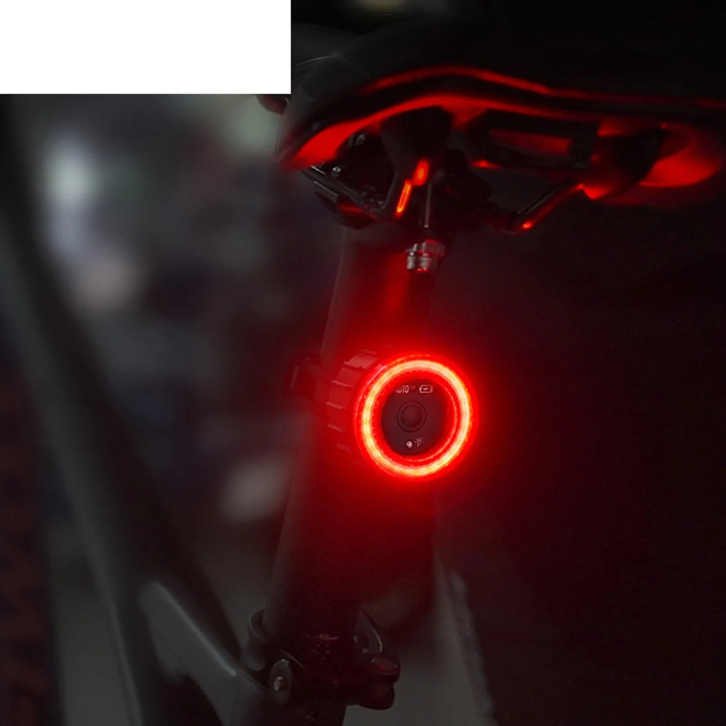 Black aluminium alloy intelligent induction brake taillight for bicycles with seat tube mounting bracket