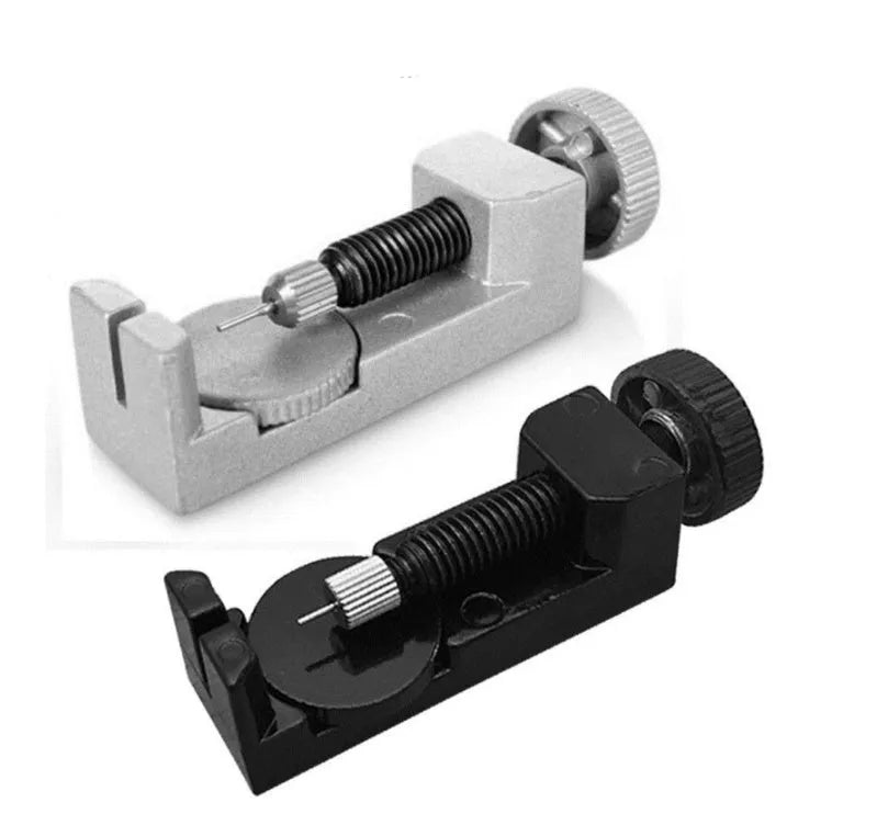 Silver metal watch strap link remover tool set for adjusting bracelet links