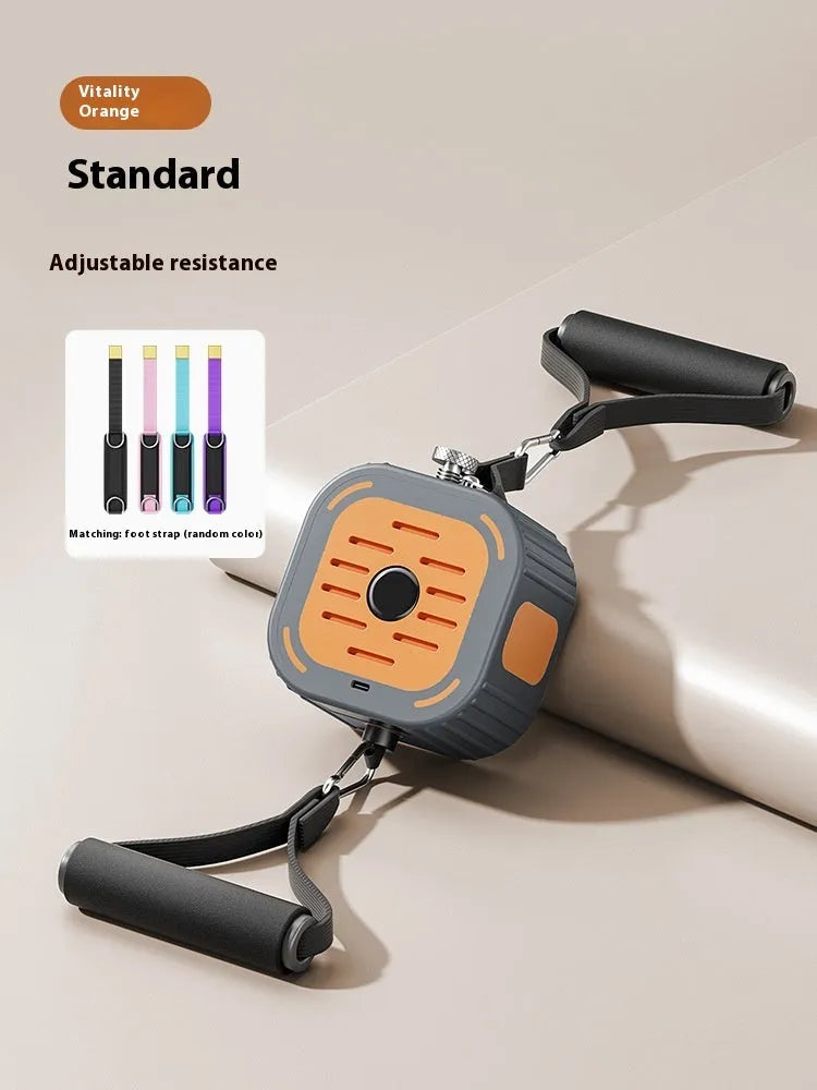 Orange and navy blue adjustable power pump chest expander for home strength training.