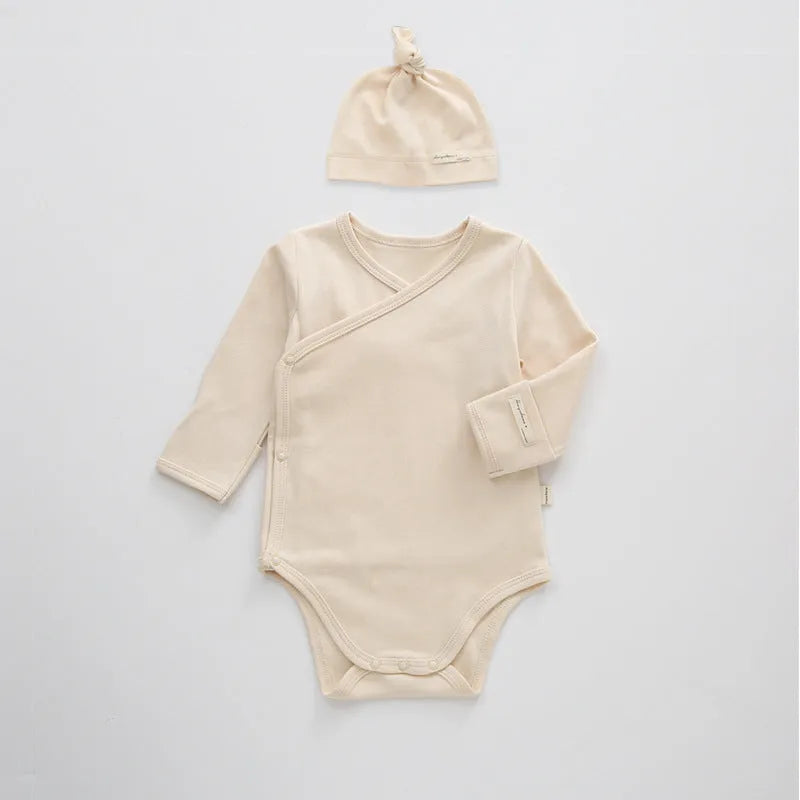 Pure cotton newborn triangle jumpsuit for boys and girls in apricot colour, suitable height 66-90cm