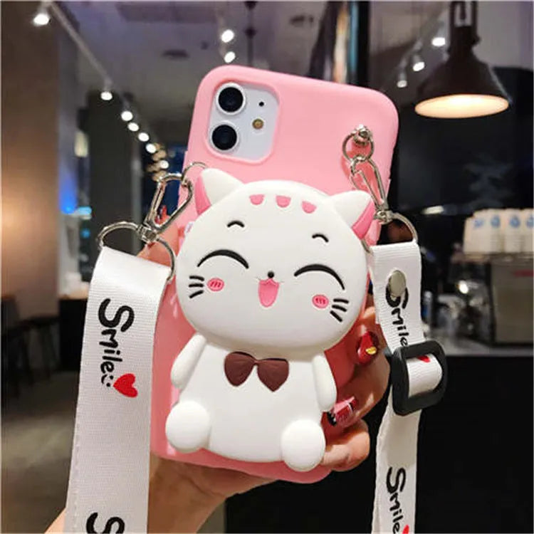 Cartoon camouflage silicone wallet case for Huawei phones with integrated card slot in multiple colours