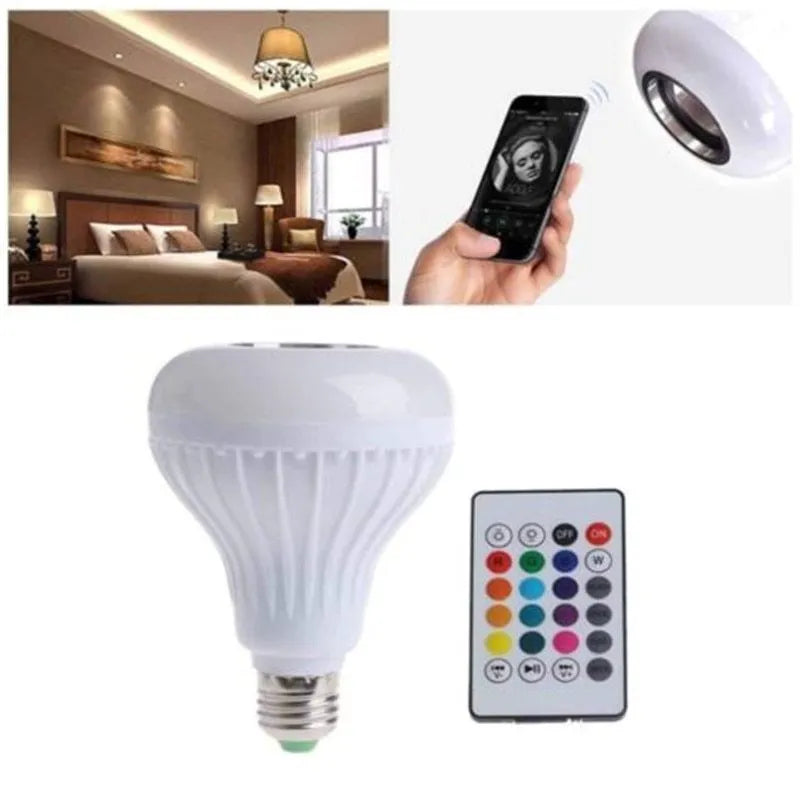 White E27 Bluetooth speaker bulb with LED lighting and integrated wireless audio functionality