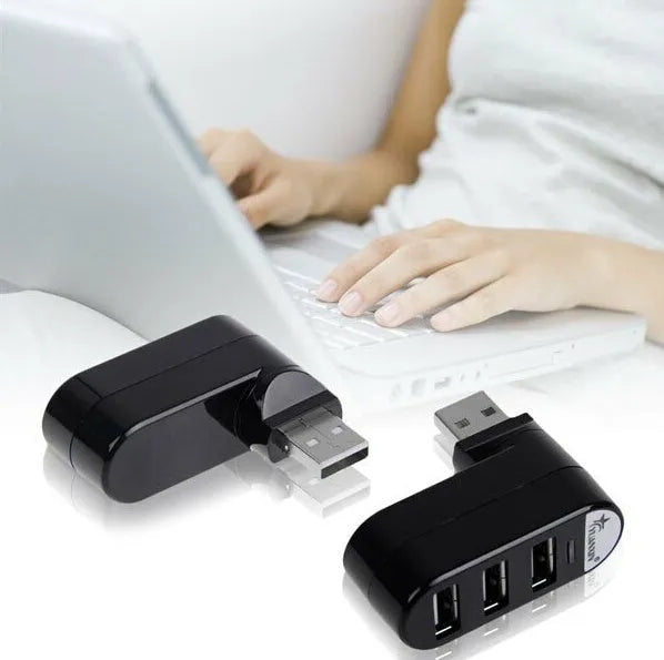 Black and white USB hub with spinning colour indicator showing USB 2.0 multi-interface expansion ports
