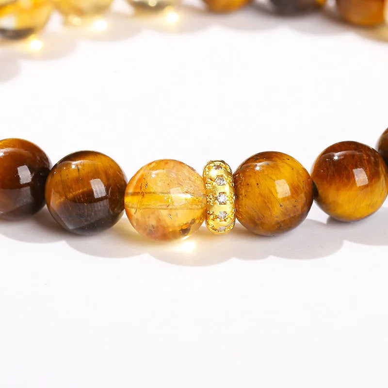 Natural yellow tiger stone crystal bracelet with 8mm beads and geometric design