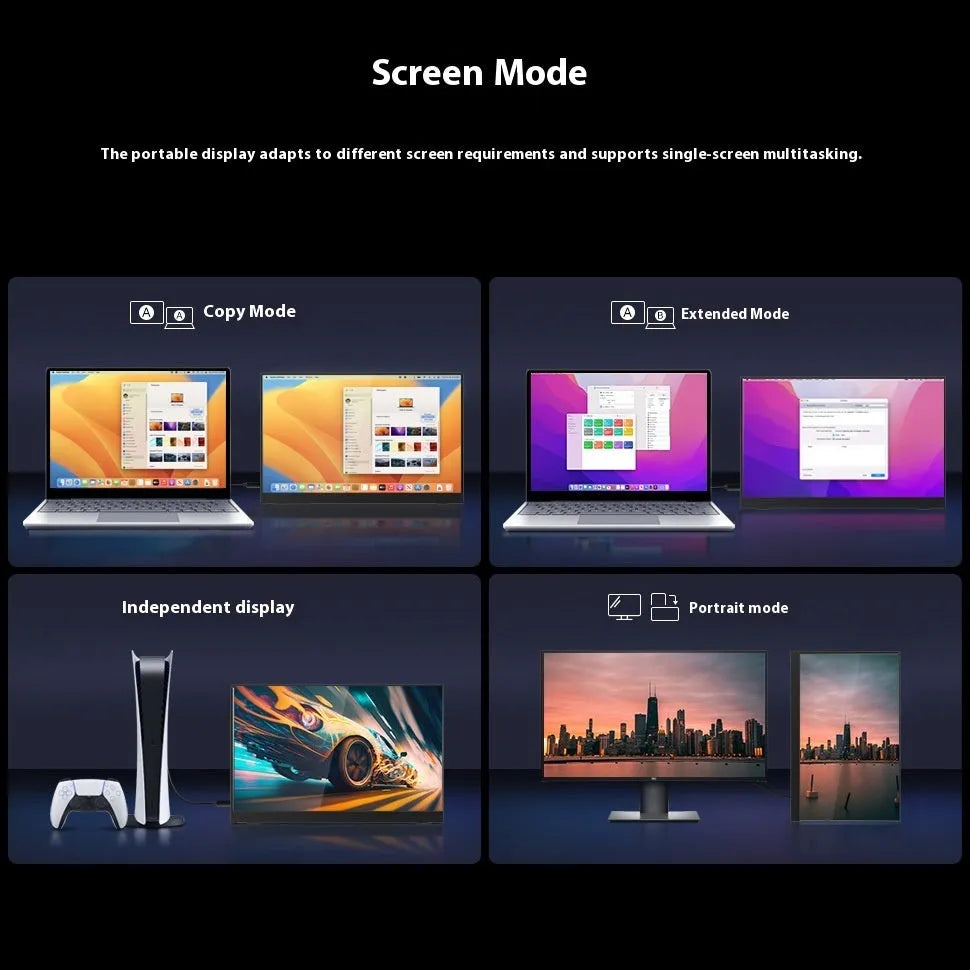 15.6-inch black portable monitor with adjustable stand on desk