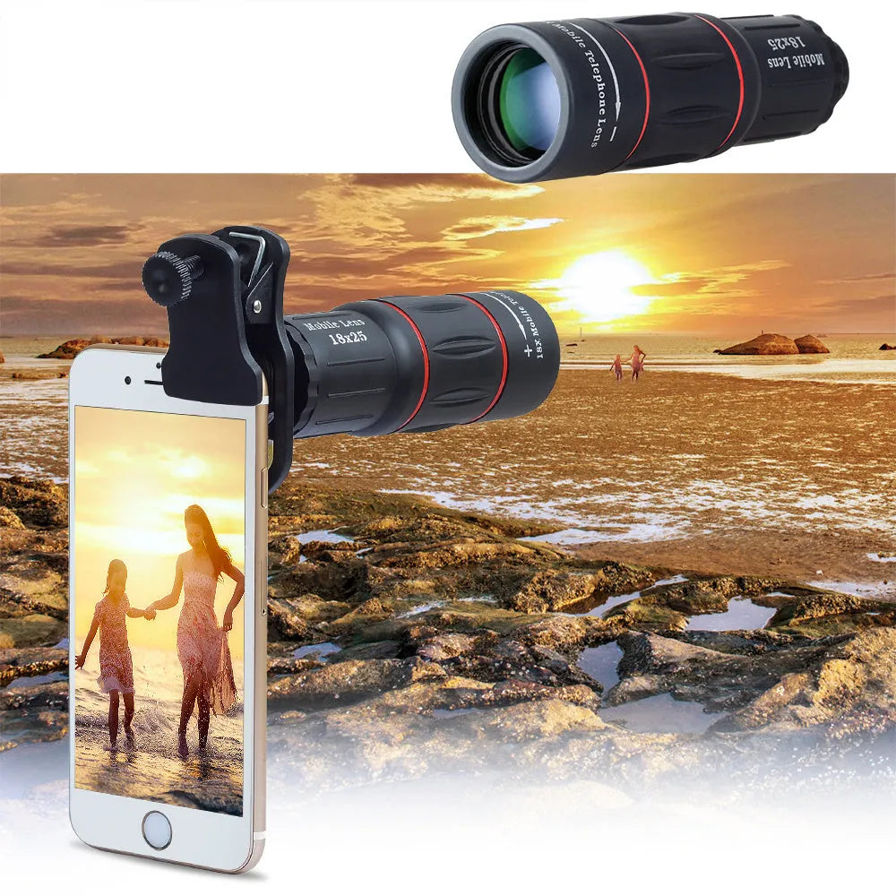 18x mobile telephoto lens with universal clip and flexible aluminium tripod for Samsung smartphone photography
