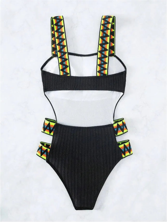 Women's solid colour one-piece swimsuit bikini in black or orange