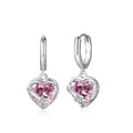 S925 sterling silver heart shaped earrings for women in pink electroplated finish on white background