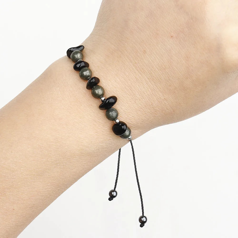 Black garnet stone bracelet with geometry shapes and moon element design