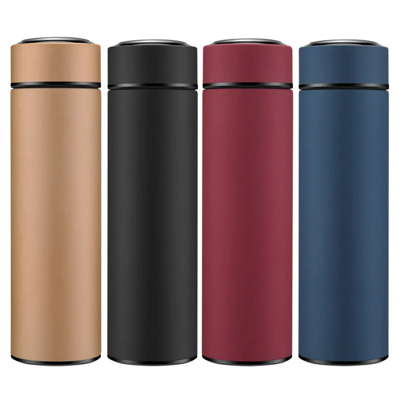 450ml stainless steel vacuum insulated water bottle in black, red, gold or blue with arrow mouth