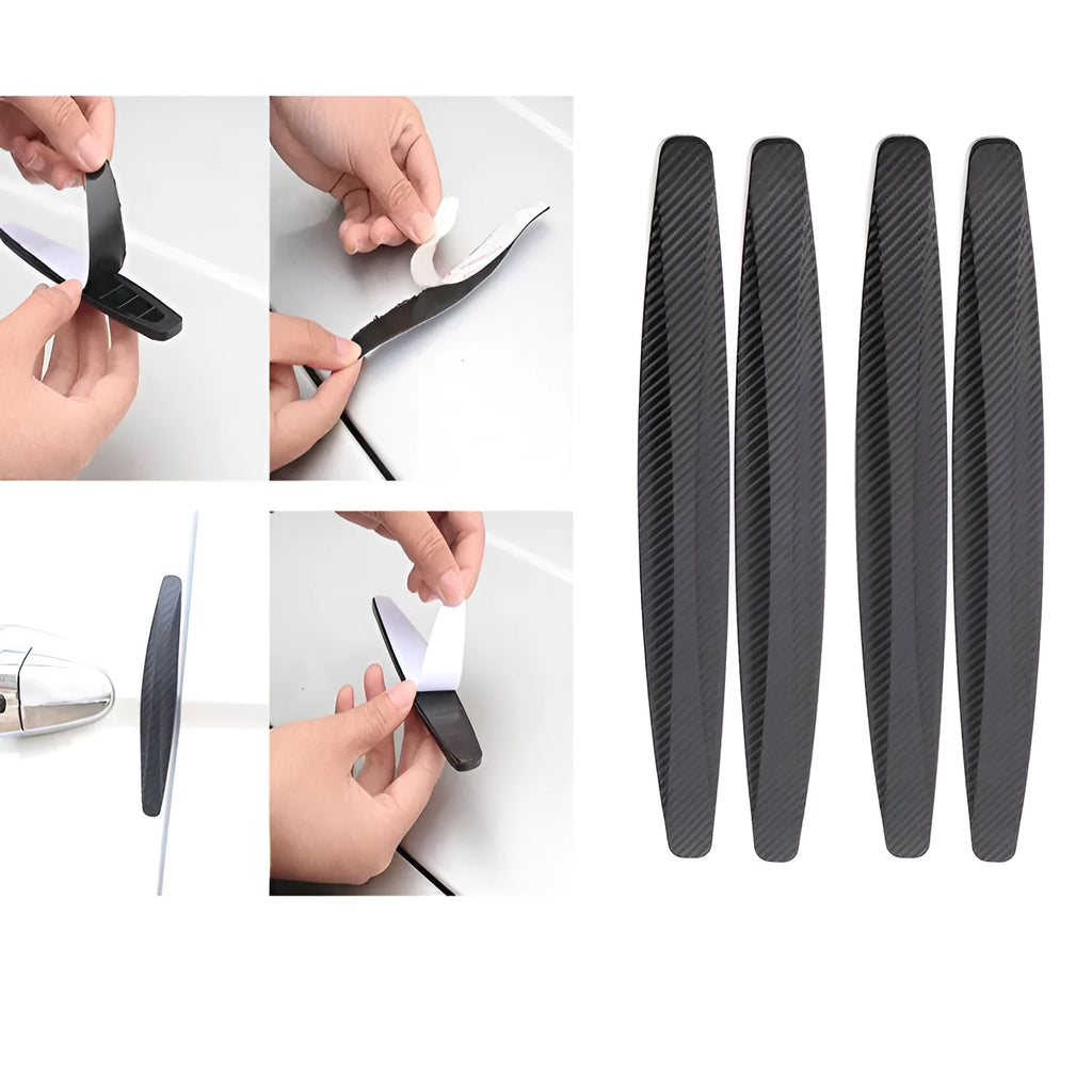 Black carbon fibre pattern car door anti-collision strip 4 pack 140x25mm on vehicle door edge