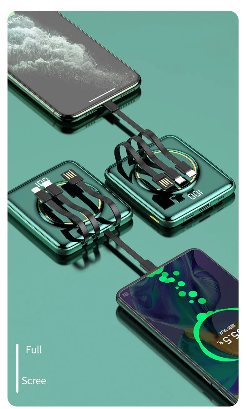 20000mAh portable power bank with LCD display showing black, green, and red colour options