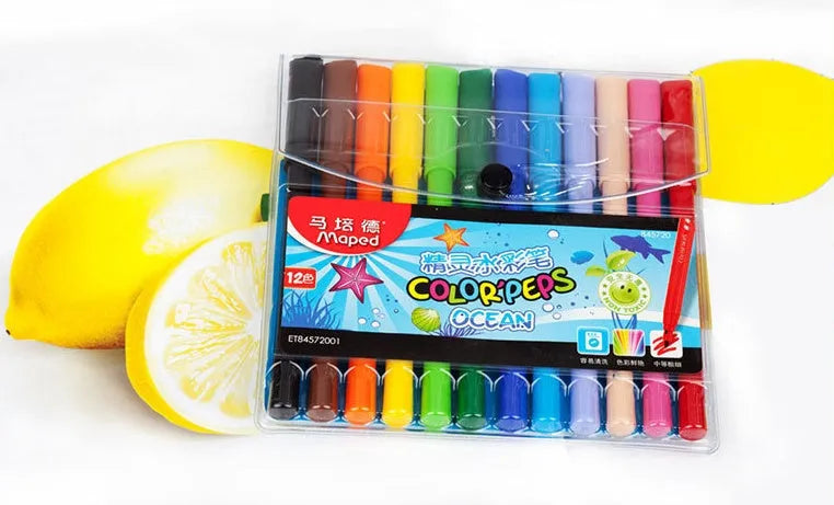 Elf watercolour pen bag 12 colours plastic pens 16cm length bagged pack for basic drawing