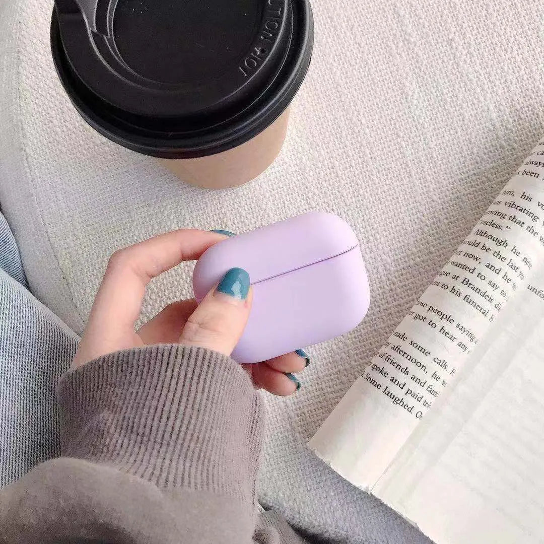 Plastic protective case for AirPods Pro in multiple colour options including light blue and grass green.