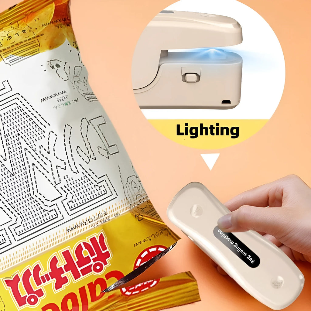 Milky white portable USB sealing machine with magnetic patch for kitchen food preservation