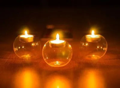 Handmade European-style round hollow glass candle holder in three sizes