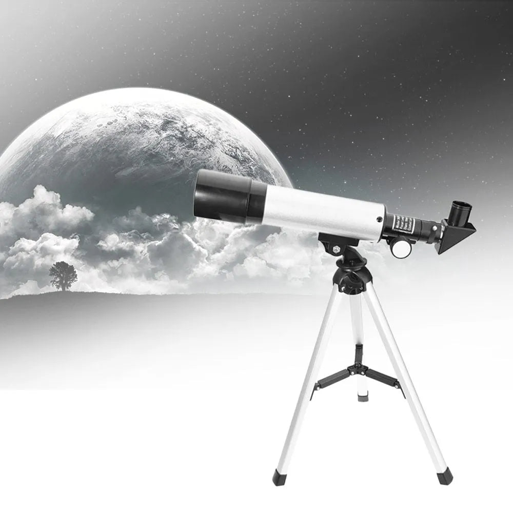 Outdoor monocular space telescope with 50mm aperture, 360mm focal length, and tripod for stargazing