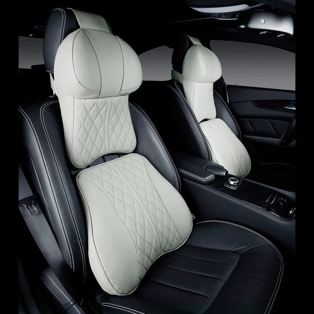 Car neck pillow and lumbar support set with wavy pattern design in multiple colour options