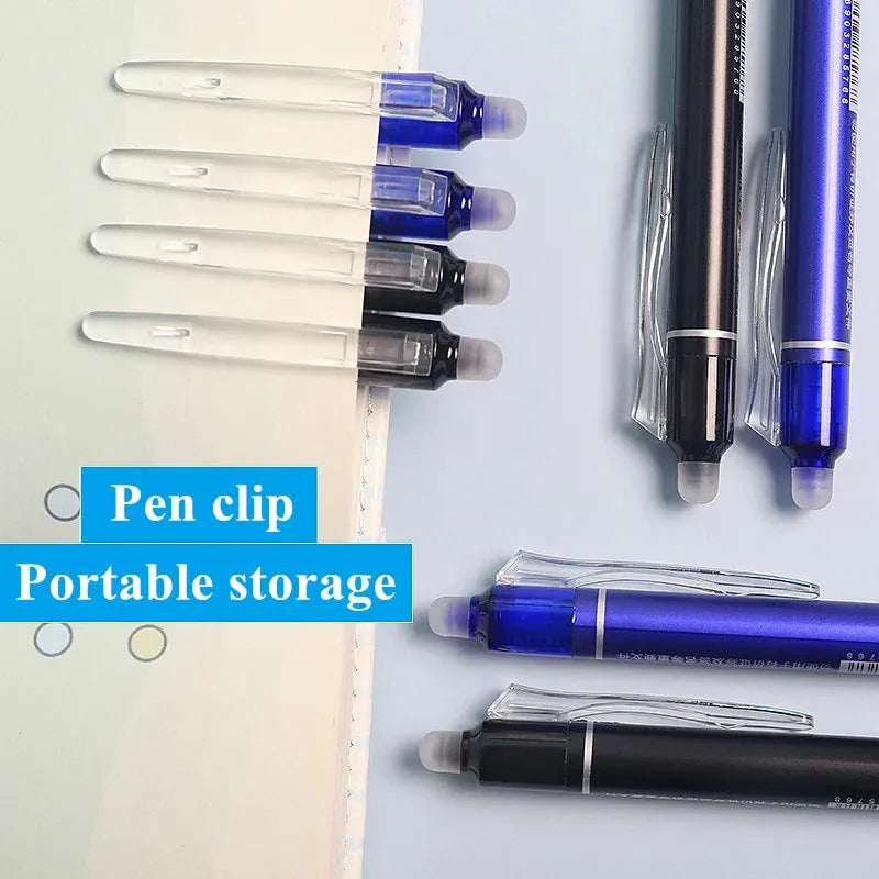 Blue retractable gel pen with 0.5mm stainless steel tip and erasable ink cartridge