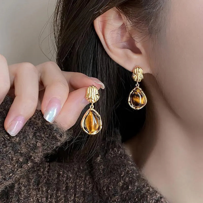 Handmade geometric alloy earrings with tassel elements in three electroplated colour styles