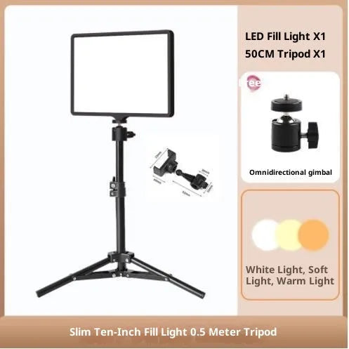 Black 10-inch USB eye-care LED panel light with 0.5 metre stand for desktop fill lighting