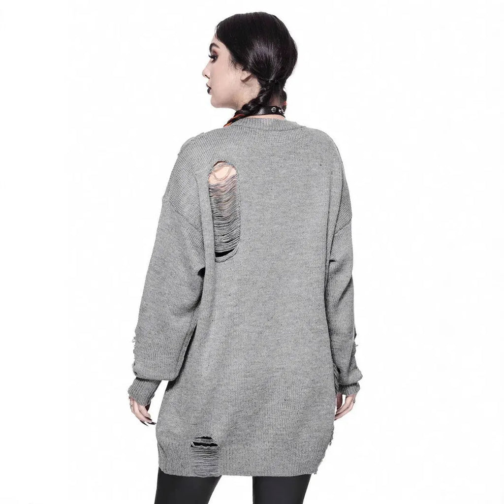 Women's gray loose fit character print knit pullover long sleeves viscose fibre