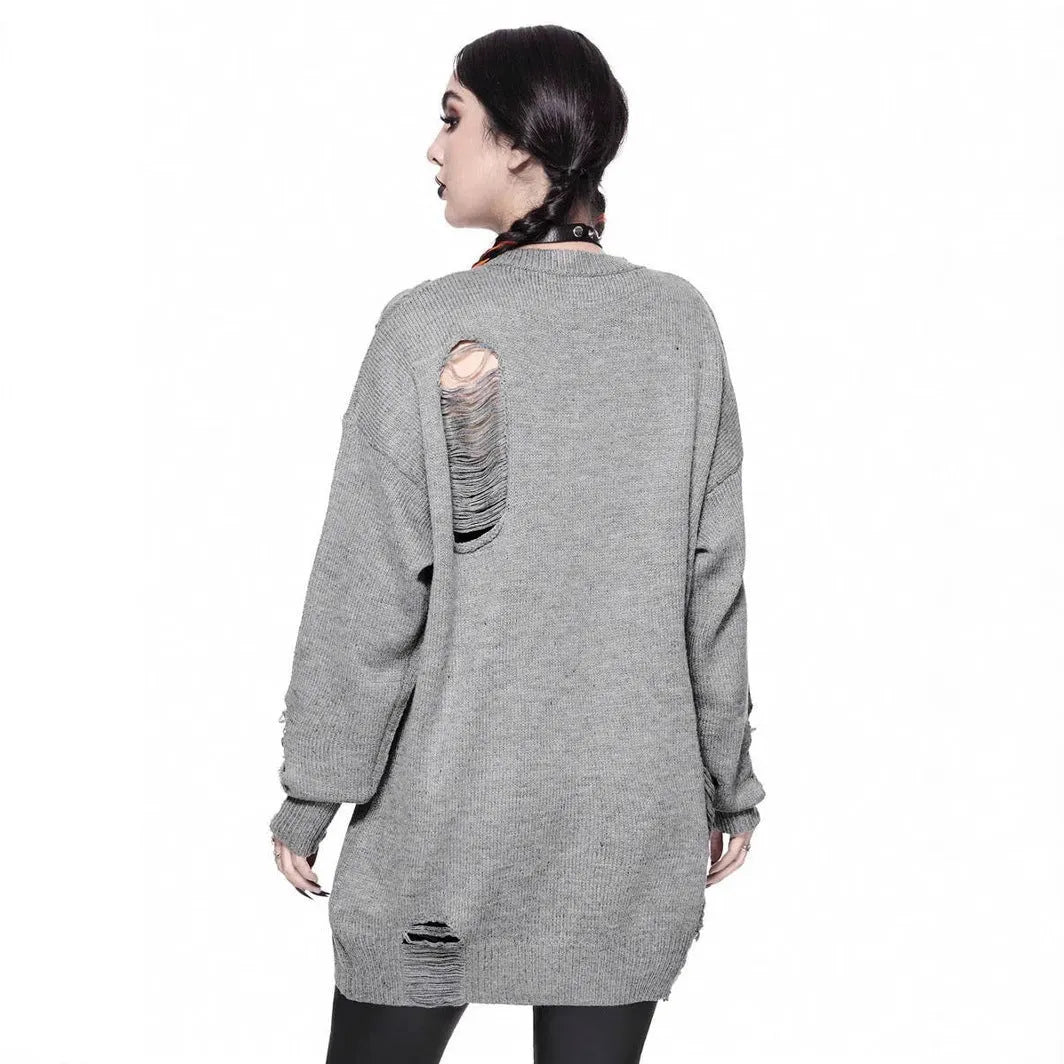 Women's gray loose fit character print knit pullover long sleeves viscose fibre