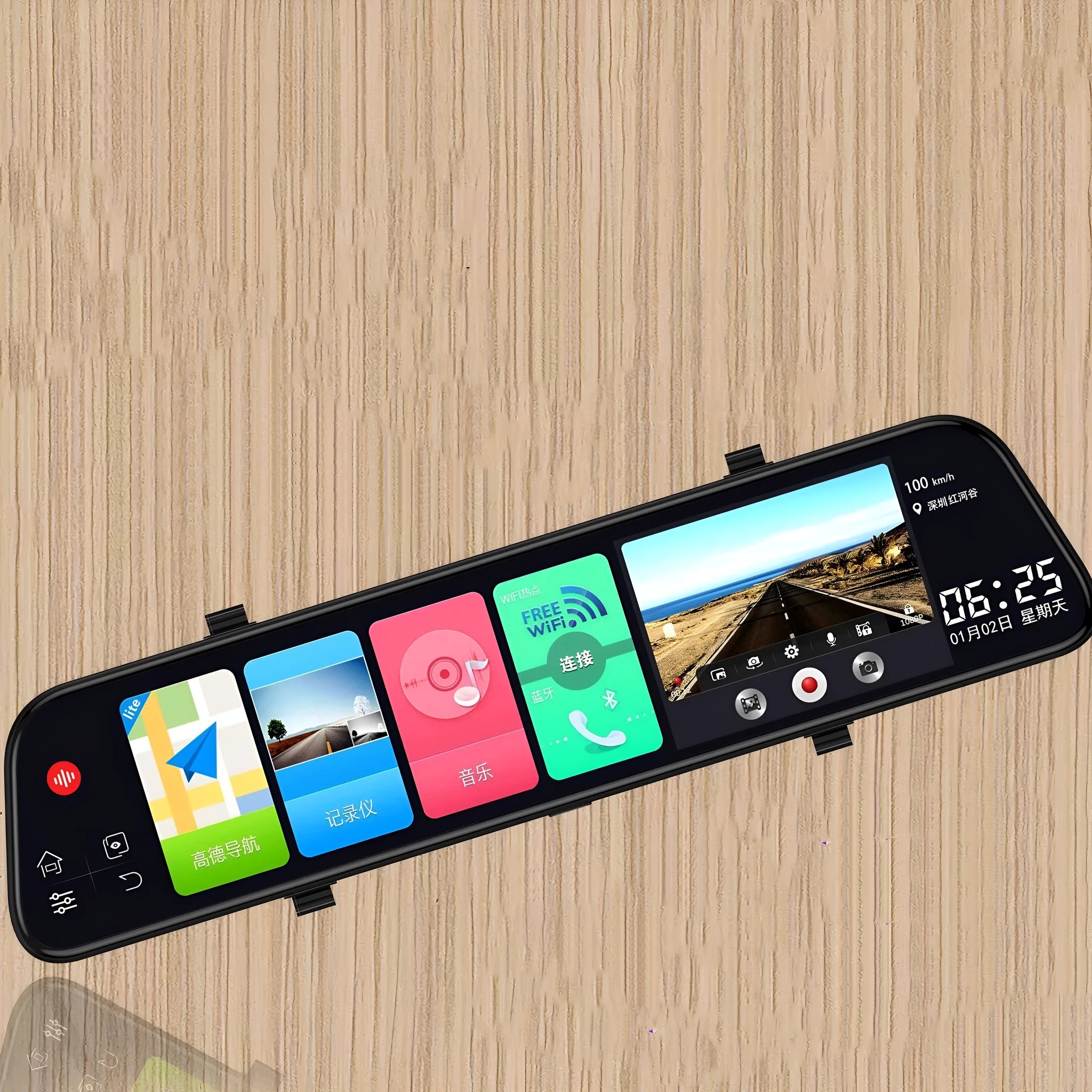 12-inch rearview mirror car tachograph with touchscreen display and dual cameras for front and rear recording