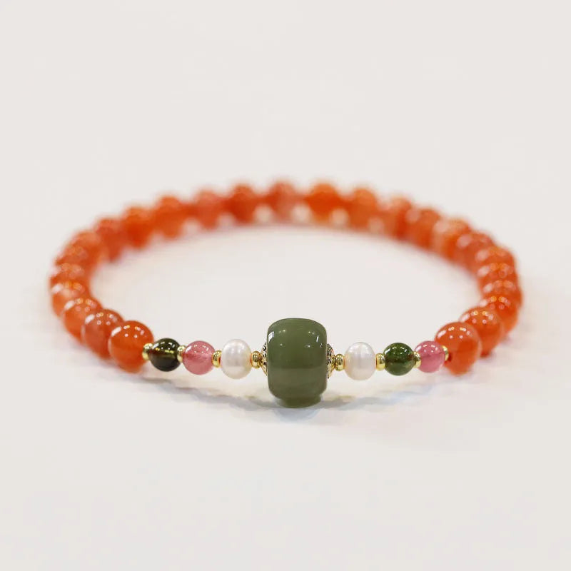 A round bead bracelet made from natural cherry red South Red Agate with a retro ethnic style.