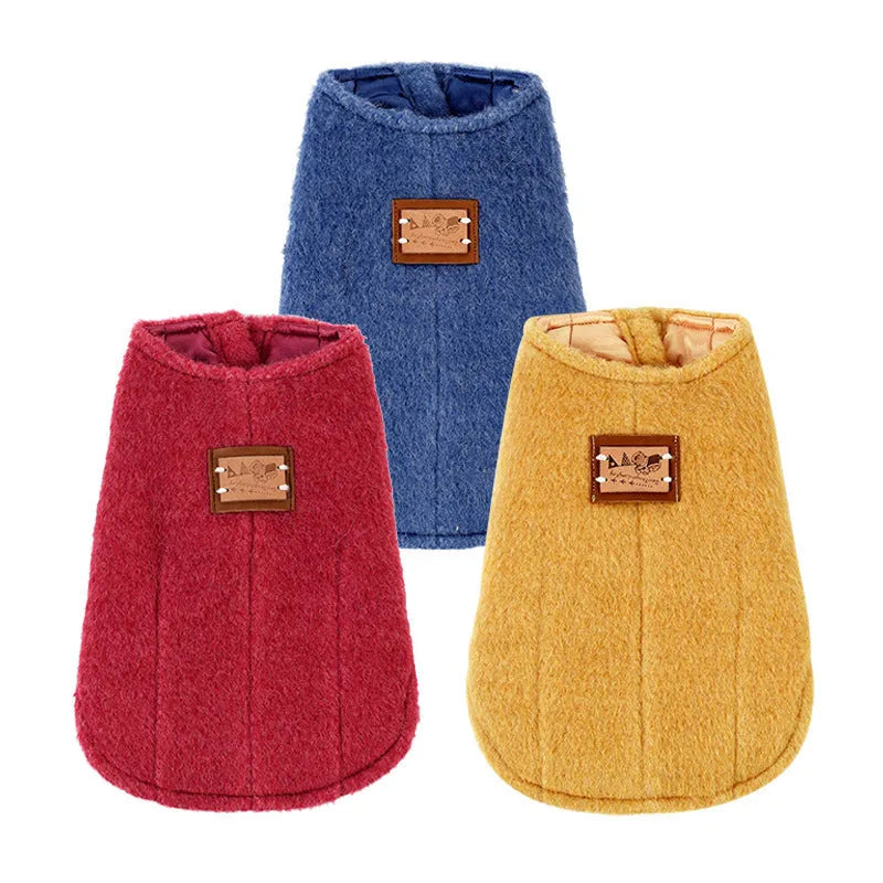 Small dog wearing cotton Korean cashmere vest in blue colour for autumn and winter weather