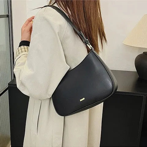 Retro women's cross-body underarm bag in PU leather, horizontal square shape, 25cm width, five colour options: black, caramel, khaki, white, wine red