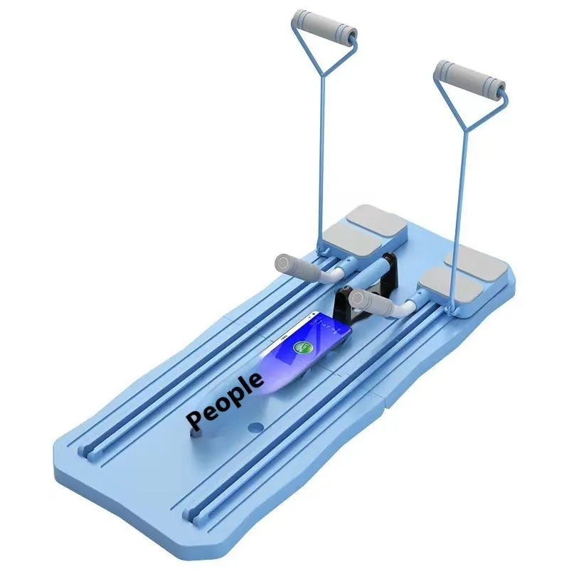 Blue ABS plastic fitness board with abdominal wheel for home core exercises