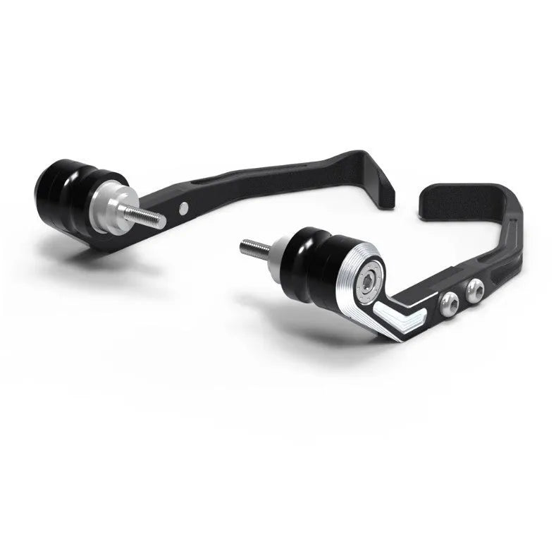 Pair of CNC aluminium brake horn guard bars for Honda CBR650 motorcycle, shown in black and grey colour options.