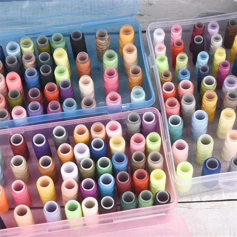 Blue 42-compartment PP plastic embroidery thread and sewing tool storage box.