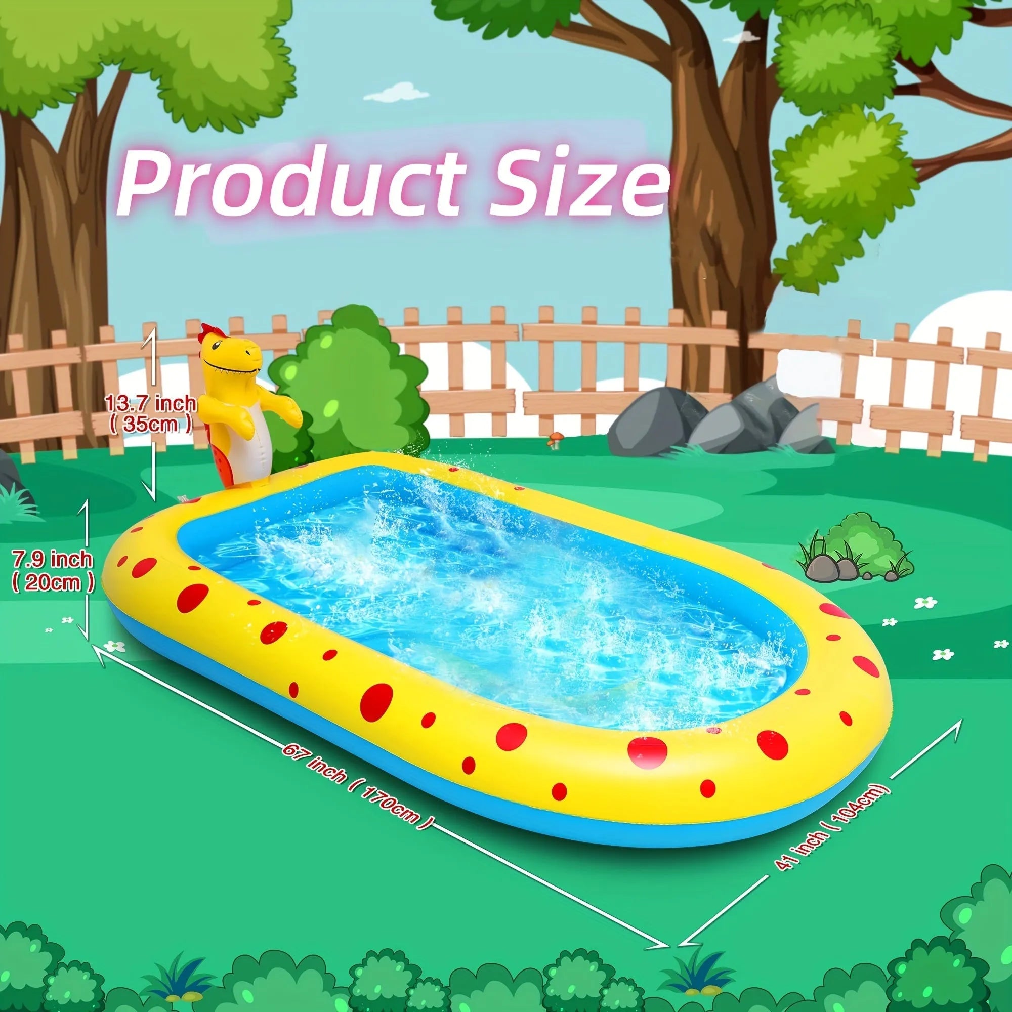 Blue dinosaur-shaped inflatable water spray pool with shark design features for kids outdoor play