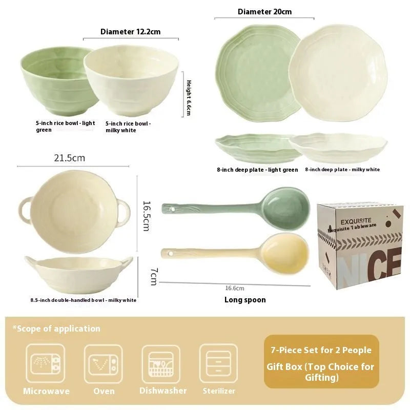 Seven-piece solid colour ceramic tableware set in gift box packaging with modern simple design