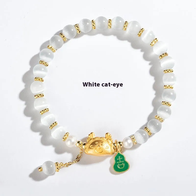 Handcrafted natural agate dragon zodiac bracelet with 8mm diamond-shaped beads.