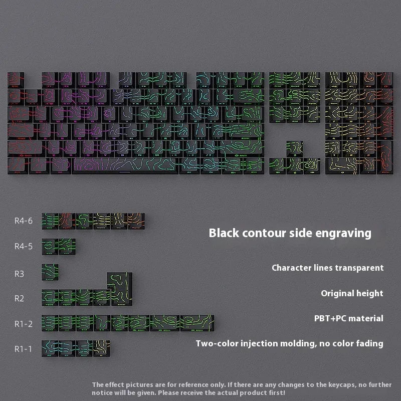 Contour line crack pattern luminous key cap set for mechanical keyboards in black