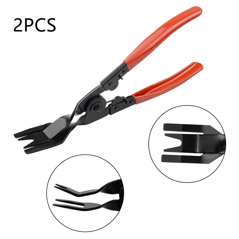 Red-handled steel automotive clip driver tool for General Motors door panel and horn nailing.